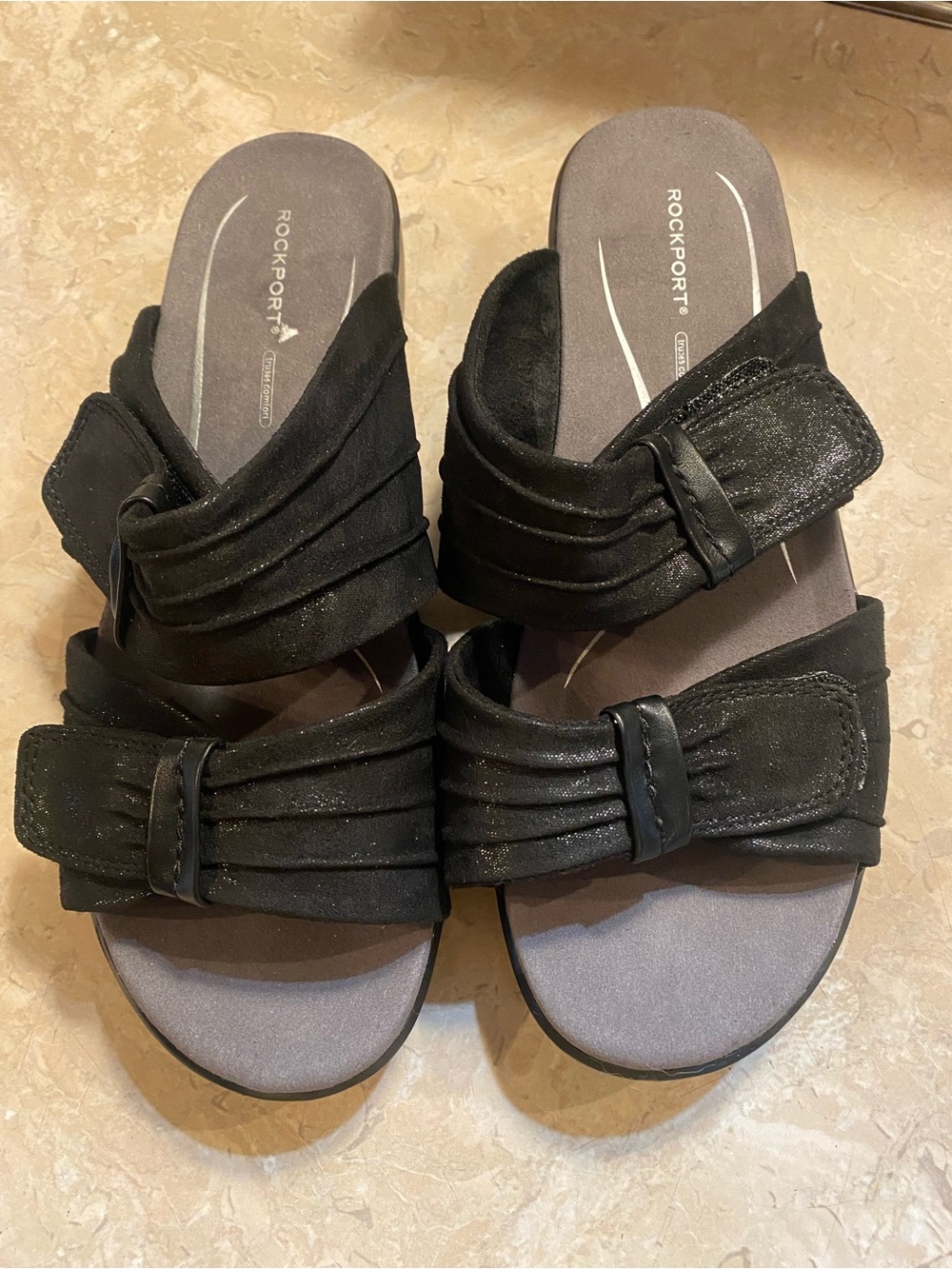 Rockport Black Dual-Strap Comfort Slide Sandals